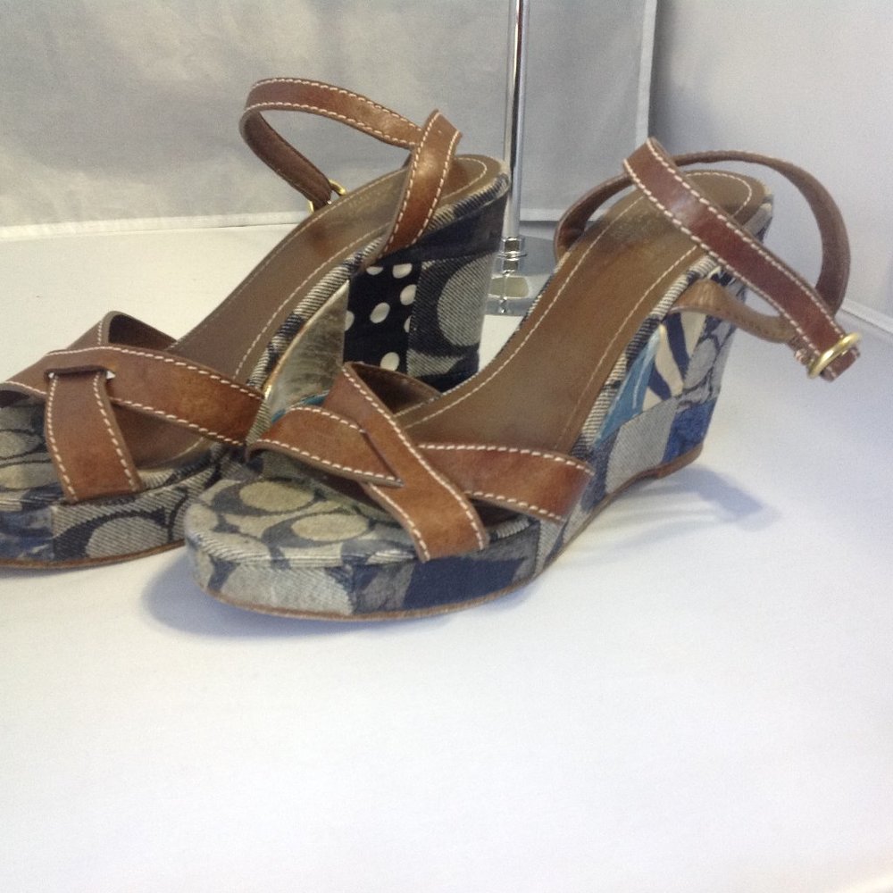 Beautiful Coach Patchwork Denim/Leather Wedges - Picture 4 of 5